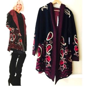 NWT MaxSport Black Paisley Hooded Cardigan Size M